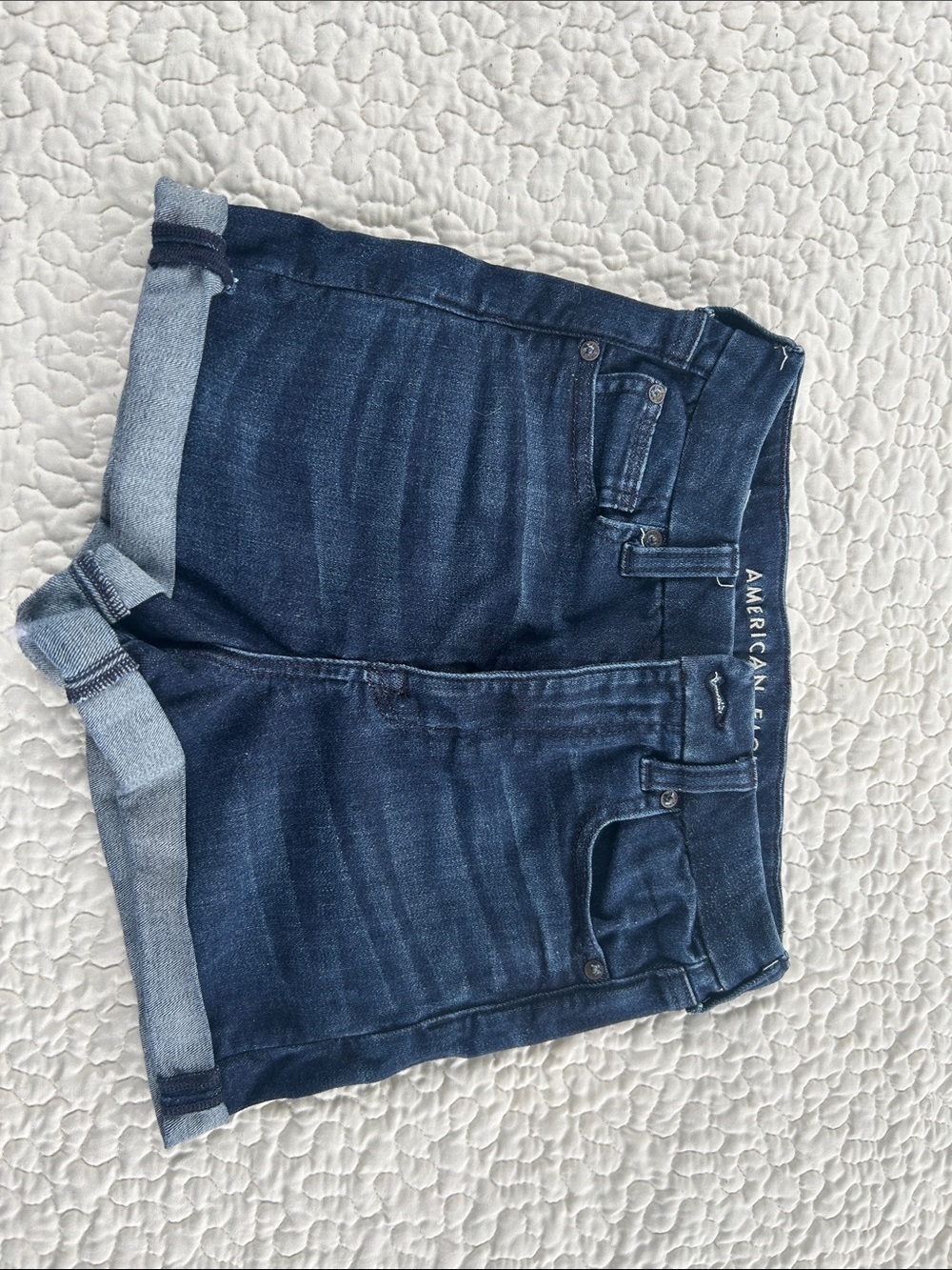 American Eagle Outfitters Dark Blue Denim Roll-Cuff Shorts